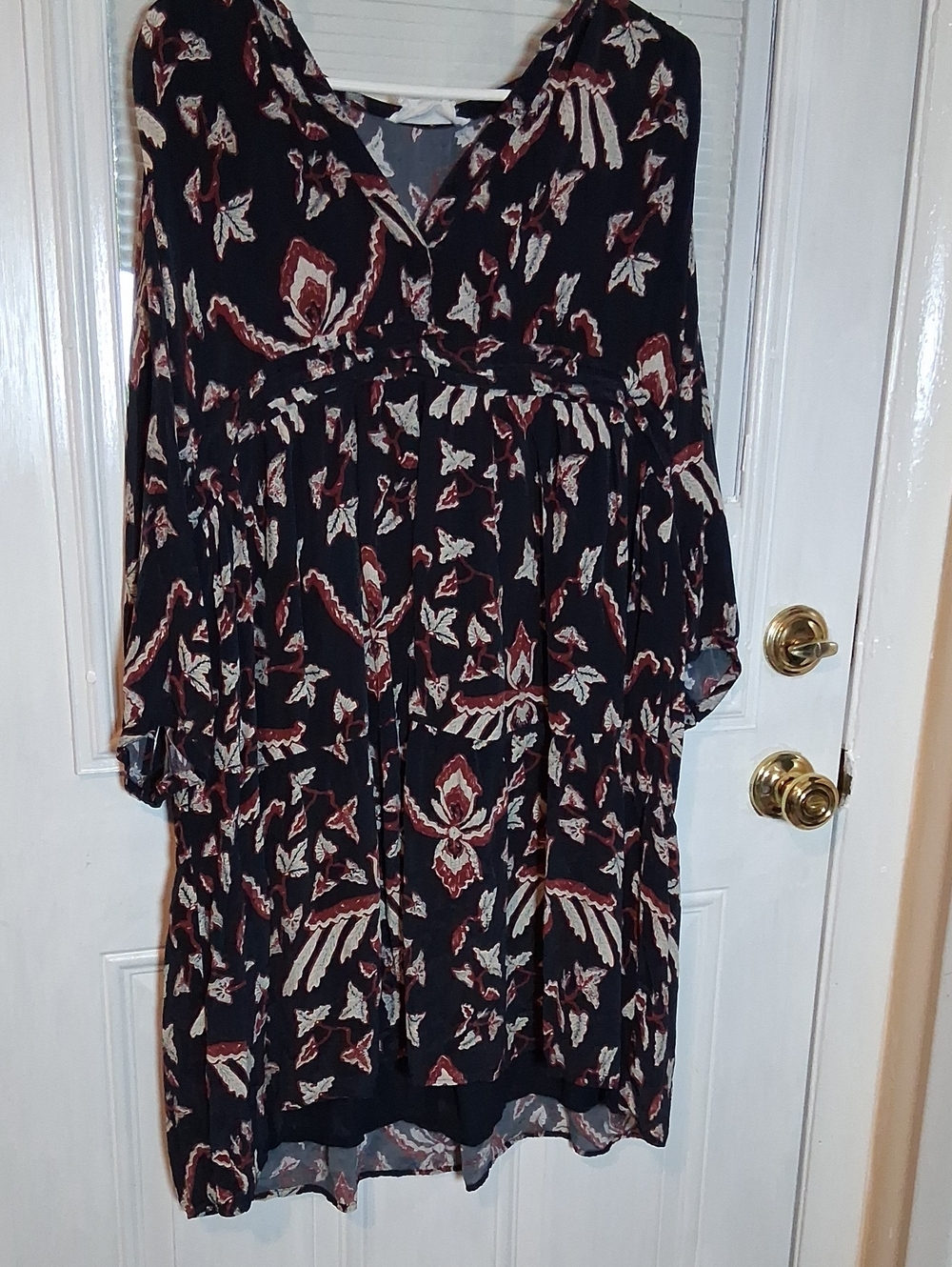 ba&sh Black Midi Dress with Rust and Cream Floral Motif